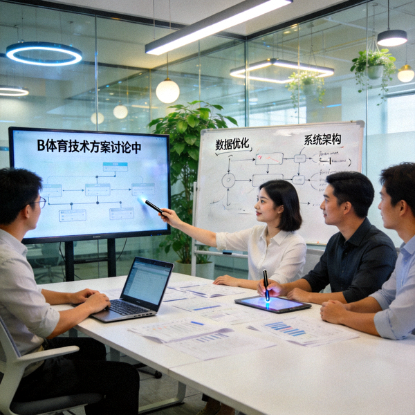 B体育技术团队工作场景 - 团队成员在现代化办公室中协作讨论技术方案