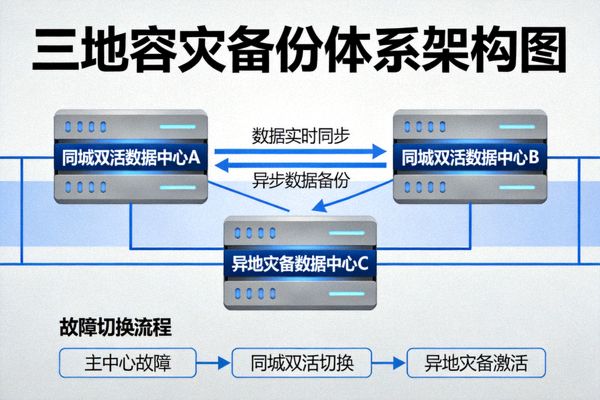 三地容灾备份体系架构图 - 同城双活与异地灾备数据中心联动